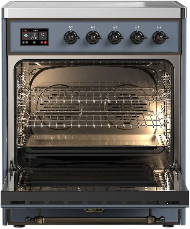 Ilve® Majestic III 30" Blue Gray Pro Style Induction Range with Triple Glass Door and Burnished Trim-1