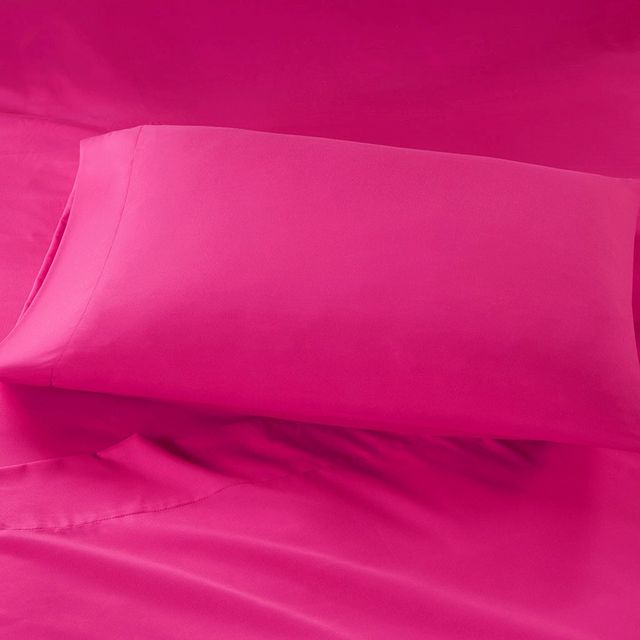 Olliix by Intelligent Design Pink Twin Microfiber Sheet Set with Side Storage Pockets-1
