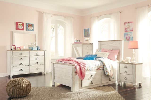 Signature Design by Ashley® Willowton 5-Piece Whitewash Twin Youth Panel Storage Bed Set-5
