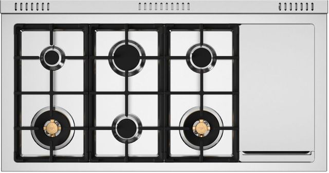 Bertazzoni Heritage Series 48" Fingerprint Resistant Stainless Steel Pro Style Gas Range with Gold Accents-2
