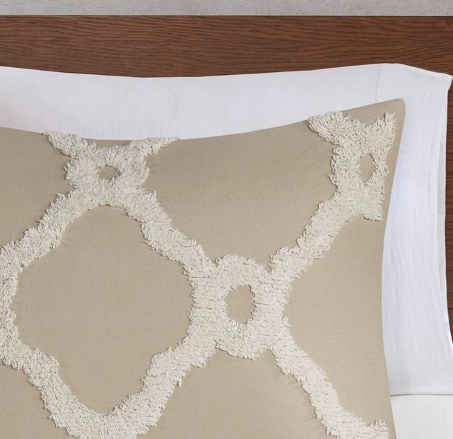 Olliix by Madison Park Pacey Taupe Full/Queen Tufted Cotton Chenille Geometric Coverlet Set-3