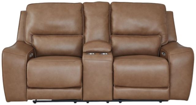 Signature Design by Ashley® Silverbrooke Caramel Power Reclining Loveseat with Console and Adjustable Headrest-1