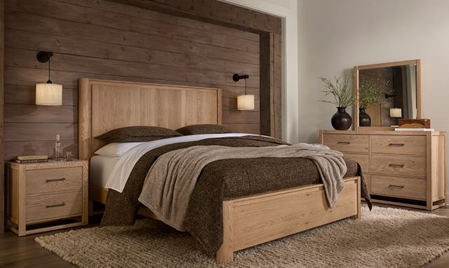 Vaughan-Bassett Lodge & Loft Blond Oak California King Radius Poster Bed-1