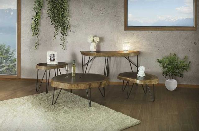 International Furniture Direct Vivo Brown High Cocktail Table with Black Base-1
