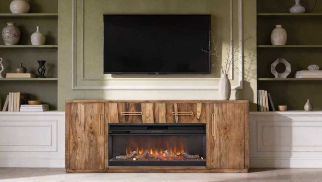 International Furniture Direct Balam Brown 80" TV Stand with Fireplace-4