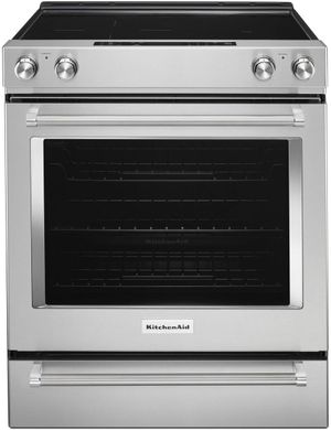 KitchenAid® 30" Stainless Steel Slide-In Electric Range Front view of the KitchenAid® 30" Stainless Steel Slide-In Electric Range