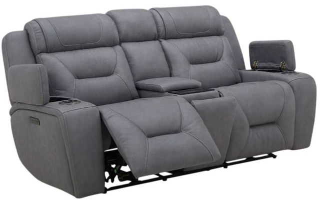 Liberty Furniture Chapman Aline Blue Gray Leather Power Reclining Loveseat with Console-1
