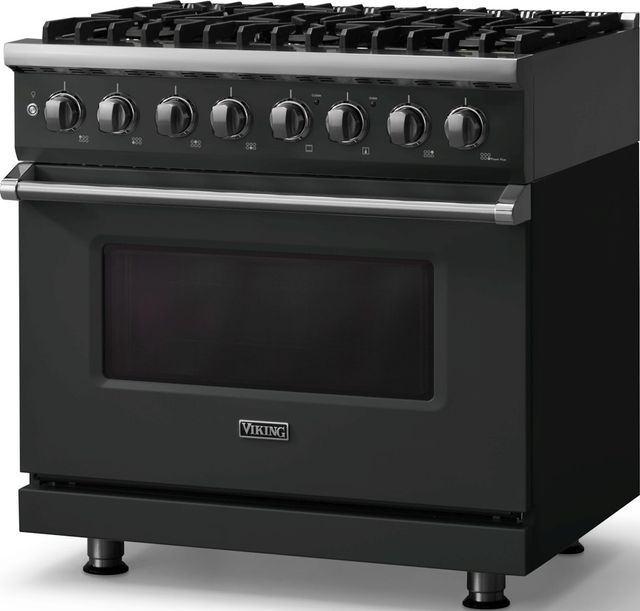 Viking® 5 Series 36" Antique Bronze Pro Style Dual Fuel (LP) Range with Polished Chrome Trim-3