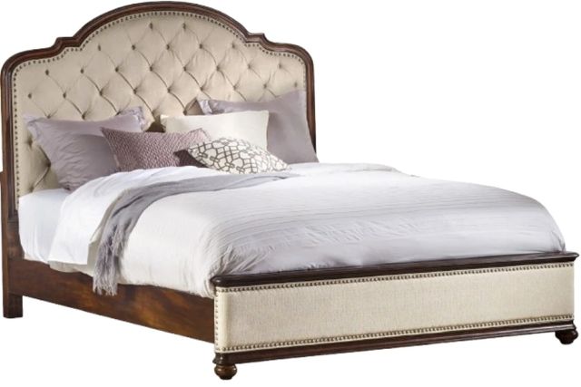 Hooker® Furniture Leesburg Alabaster/Mahogany King Upholstered Panel Bed with Wood Rails-0