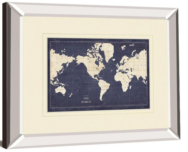 Classy Art Blueprint World Map v2 By Sue Schlabach Mirror Framed Wall Art-0