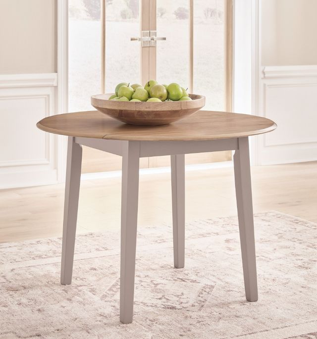 Signature Design by Ashley® Harperfeld Natural Round Drop Leaf Table with Gray Base-1