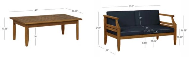 Linon Corolla 2-Piece Brown/Navy Acacia/Fabric Outdoor Conversation Set-2