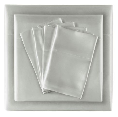 Olliix by Madison Park Essentials Satin 6 Pieces Light Grey Queen Wrinkle-Free Luxurious Sheet Set-0