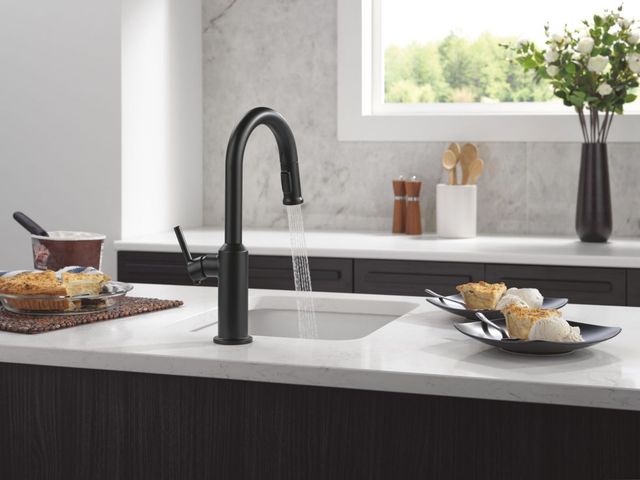 Delta Cordova™ Matte Black Single Handle Pull-Down Bar/Preparation Kitchen Faucet-1