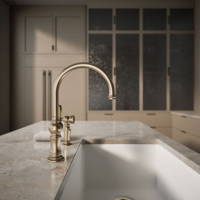 KOHLER® Artifacts® Vibrant Brushed Bronze Single-Handle Kitchen Sink Faucet with 2-Function Sprayhead-4
