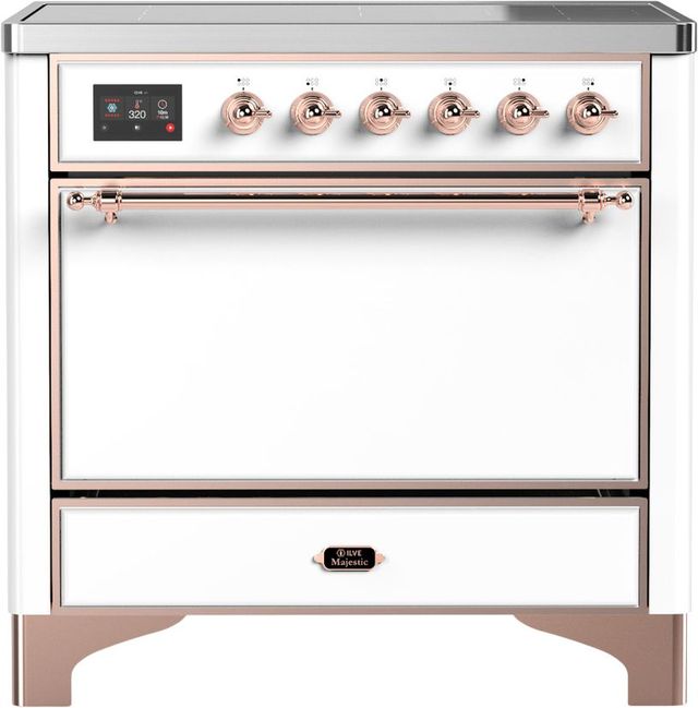 Ilve® Majestic III 36" White Pro Style Induction Range with Solid Door and Copper Trim-0