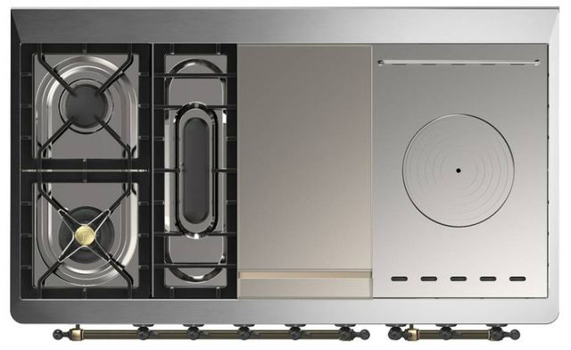 Ilve® Majestic III 48" Stainless Steel Pro Style Dual Fuel Liquid Propane Range with Triple Glass Door and Burnished Trim-2