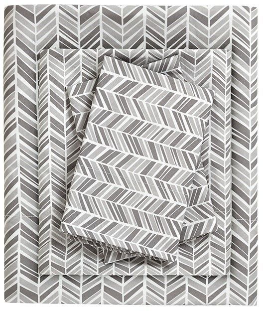 Olliix by Madison Park Essentials Grey California King Chevron Microfiber Printed Sheet-0