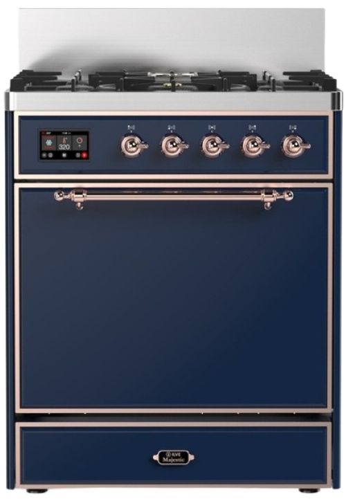 Ilve® Majestic III 30" Midnight Blue Pro Style Dual Fuel Liquid Propane Range with Solid Door and Copper Trim-0