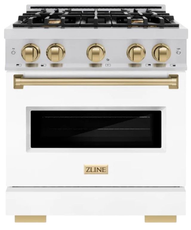 ZLINE Classic Autograph Edition 30" Stainless Steel Pro Style Gas Range with White Matte Door and Champagne Bronze Accents-0