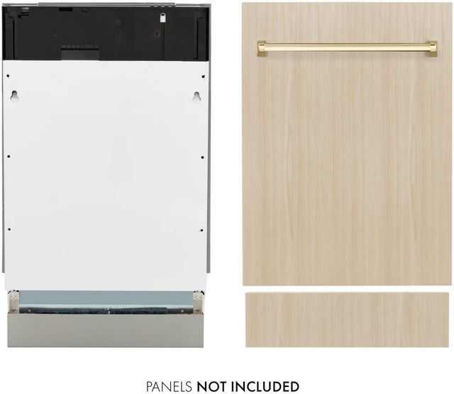 ZLINE Autograph Edition Tallac 18" Panel Ready Top Control Built-In Dishwasher with Polished Gold Handle-3