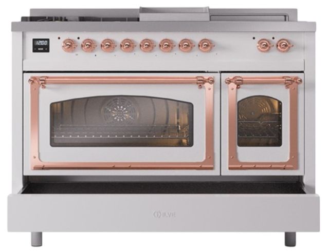 Ilve® Nostalgie II Noblesse 48'' Custom RAL Color Pro Style Dual Fuel Range with Copper Trim-3