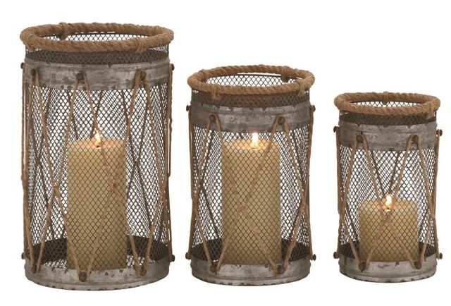 Deco Marche 3-Piece Silver Pillar Candle Lantern Set-0