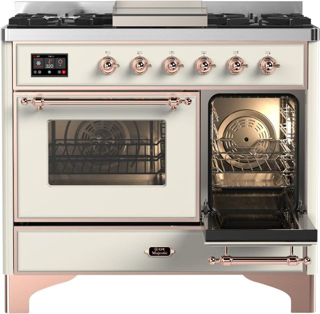 Ilve® Majestic III 40" Antique White Pro Style Dual Fuel Natural Gas Range with Triple Glass Door and Copper Trim-3