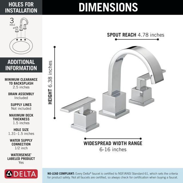 Delta Vero® Chrome 2-Handle Widespread Bathroom Faucet-4