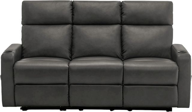 Monarch Specialties Inc. Grey Faux Leather Manual Reclining Sofa with Cupholders-0