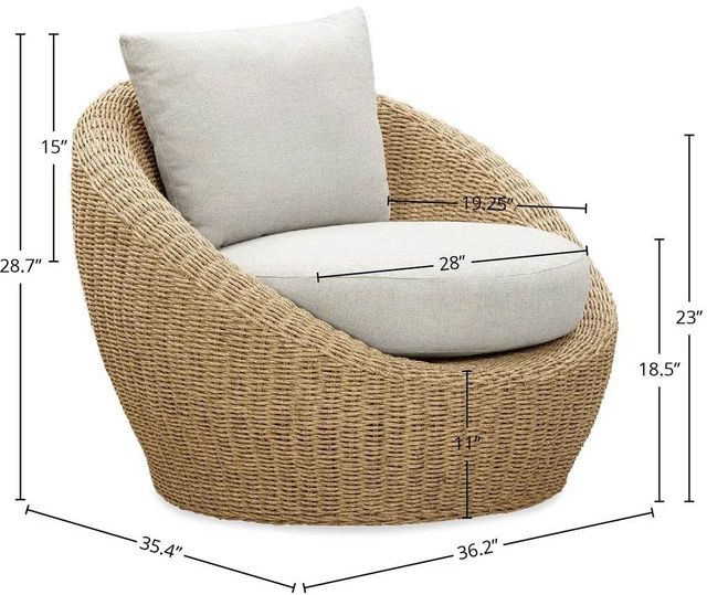 LH Home Siesta Natural Wicker Outdoor Round Club Chair with Beige Olefin Fabric Cushions-2