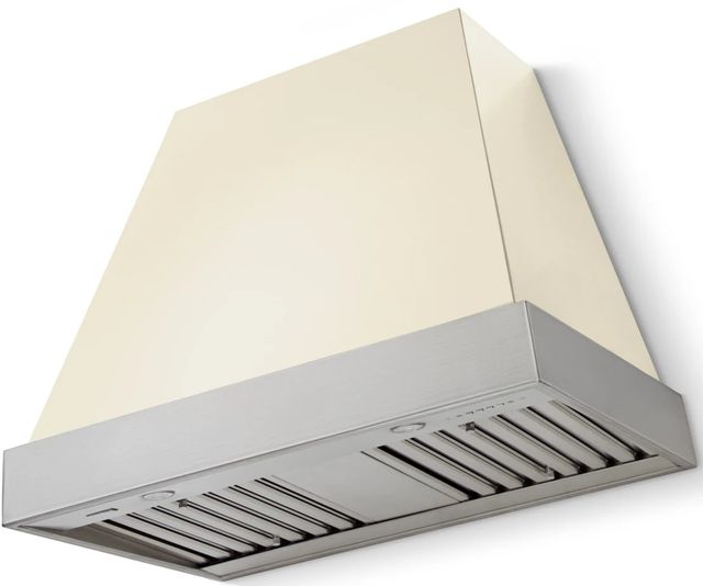La Cornue CornuFé Euclid 36" Morning Dew Wall Mounted Range Hood with Satin Chrome Trim-0