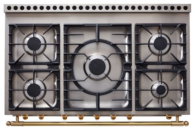 La Cornue CornuFé 110 43" Brand Hatch Green Pro Style Dual Fuel Range with Polished Brass Trim-1