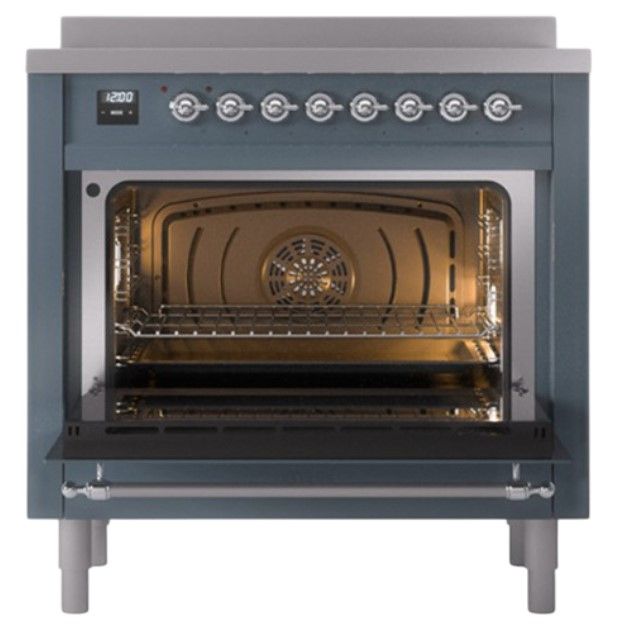 Ilve® Nostalgie II Noblesse 36'' Blue Gray Pro Style Induction Range with Chrome Trim-1