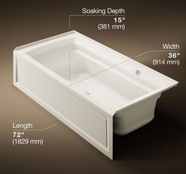 KOHLER® Archer® Biscuit 72" x 36" Alcove Heated BubbleMassage™ Air Bath with Bask® Heated Surface - Right Drain-2