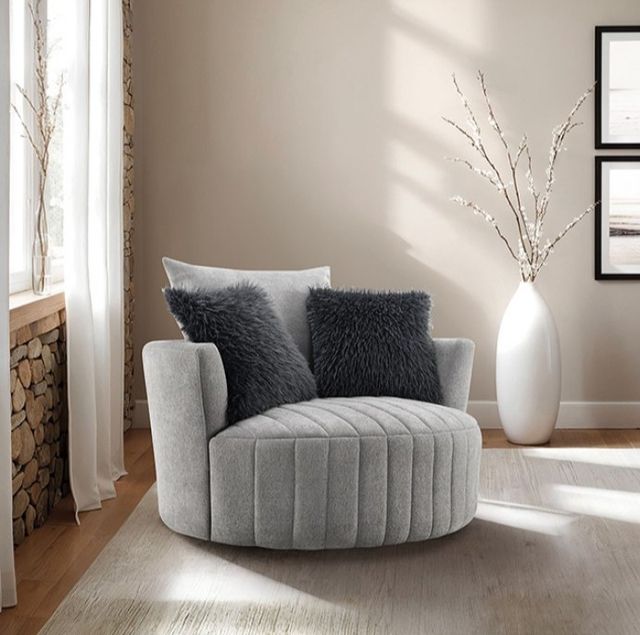 Furniture of America® Hoople Light Gray Channel Tufted Swivel Chair-1