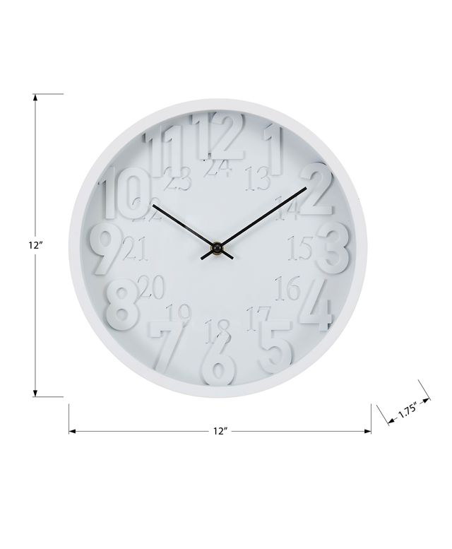 Monarch Specialties Inc. White 12" Wall Clock with White Numbers and 24-Hour Format-2