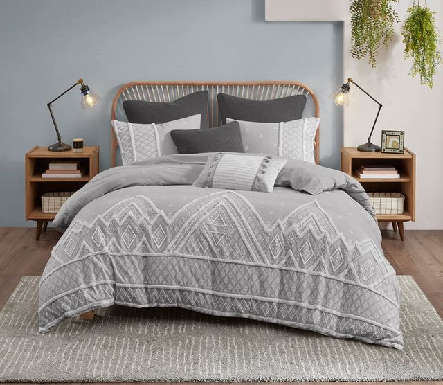 Olliix by INK+IVY Marta 3 Piece Gray Full/Queen Flax and Cotton Blended Comforter Set-4