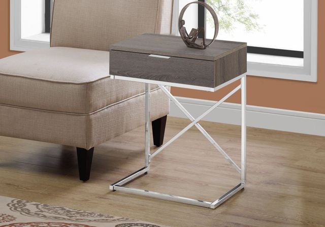 Monarch Specialties Inc. Dark Taupe 24"H Drawer Accent Table with Chrome Metal Base-1