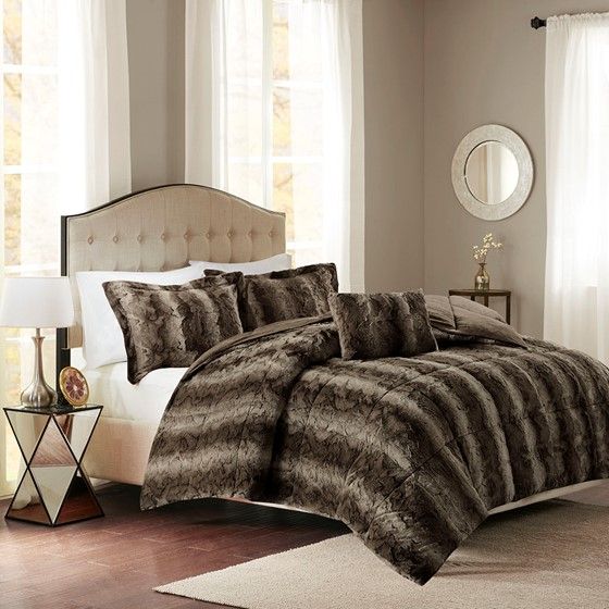 Olliix by Madison Park Zuri Chocolate King Faux Fur Comforter Set-3