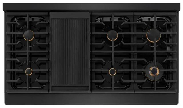 ZLINE Autograph Edition Paramount 48" Black Stainless Steel/Polished Gold Helix Handle Freestanding Double Oven Gas Range with 8 Burner Cooktop-3
