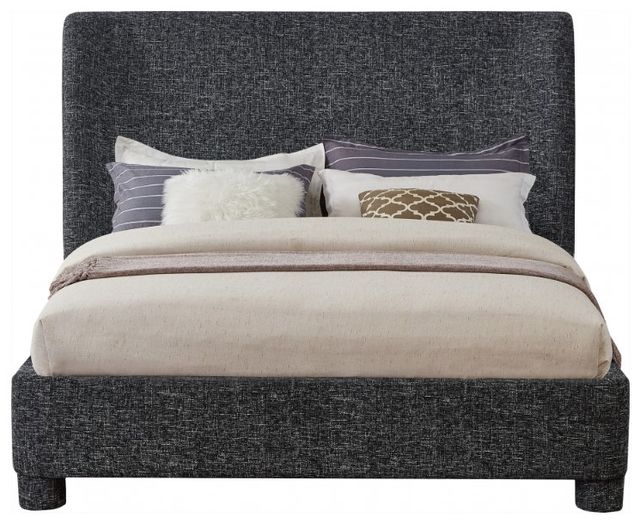 Meridian Furniture Penny Black King Linen Textured Upholstered Panel Bed-1