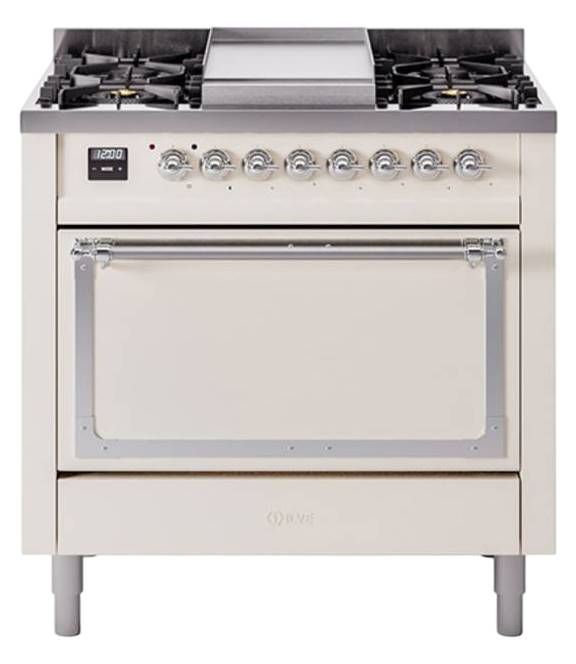 Ilve® Nostalgie II Noblesse 36'' Antique White Pro Style Dual Fuel Range with Chrome Trim-0