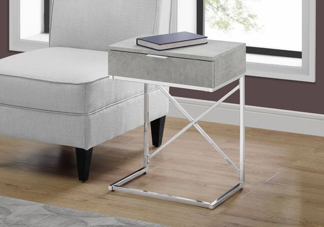 Monarch Specialties Inc. Grey Cement 24"H Drawer Accent Table with Chrome Metal Base-1