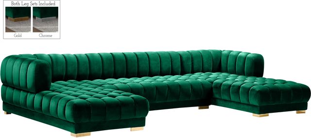 Meridian Furniture Gwen 3-Piece Green Velvet Sectional-0