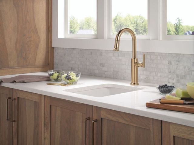 Delta Altado™ Champagne Bronze Single Handle Pull-Down Bar Kitchen Faucet-1