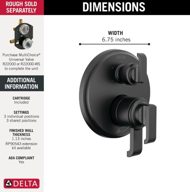Delta Tetra® 17 Series Matte Black 6-Setting Integrated Diverter Trim-1