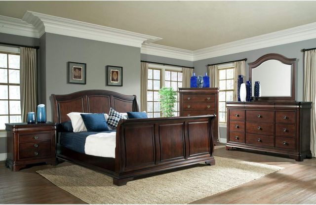 Elements International Cameron Cherry Queen Sleigh Bed-1