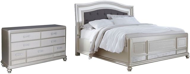 Signature Design by Ashley® Coralayne 2-Piece Silver California King Panel Bed Set-0