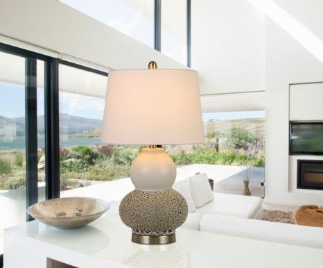 Cal® Lighting & Accessories Aigio 2-Piece Grey/White Ceramic Table Lamp Set-1